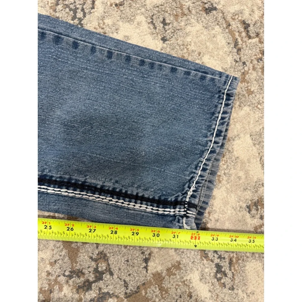 True Religion Straight Leg Jeans Mens 38 Medium‎ Wash White Contrast Stitch Y2K